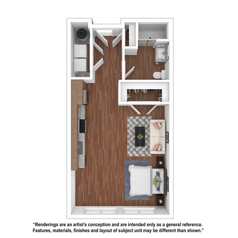 Floor plan for studio, 1 bath, 606 sqft